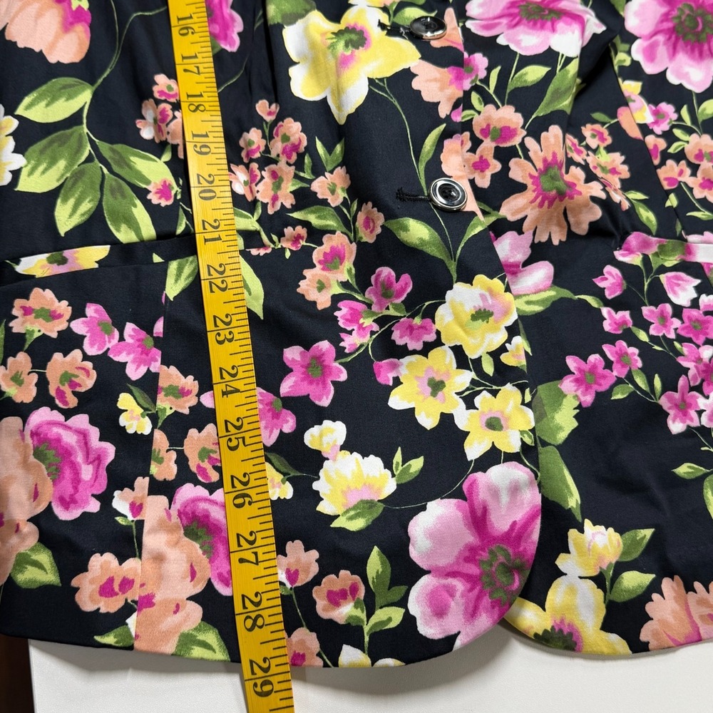 Avenue Floral Blazer Women Plus 26 Black Pink Yellow Cotton Stretch Ruched Sleev - Picture 11 of 11